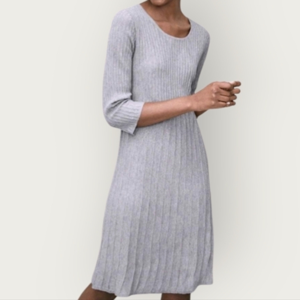 Eileen Fisher Washable Wool Scoop Neck Dress Light Grey Lightweight Petite S